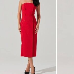 Astr Strapless Red Midi Dress
